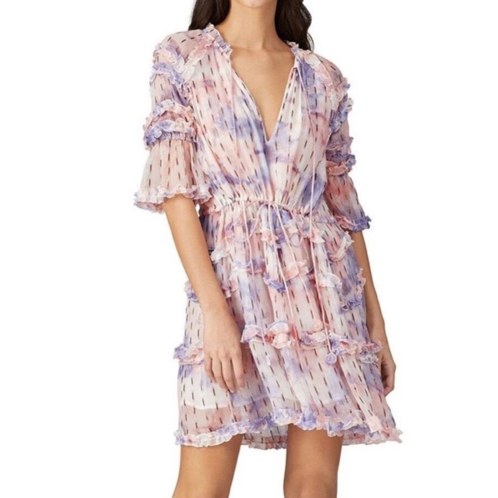 Hemant & Nandita Vivian Dress Mini Purple Ruffled Tiered